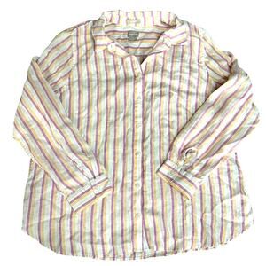 Chicos No Iron Linen Striped Button Down Top Size 2 (US Large)